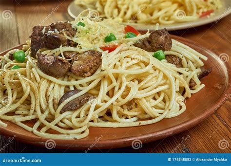 Tajarin with Chicken Liver Sugo Stock Photo - Image of cheese, macaroni ...