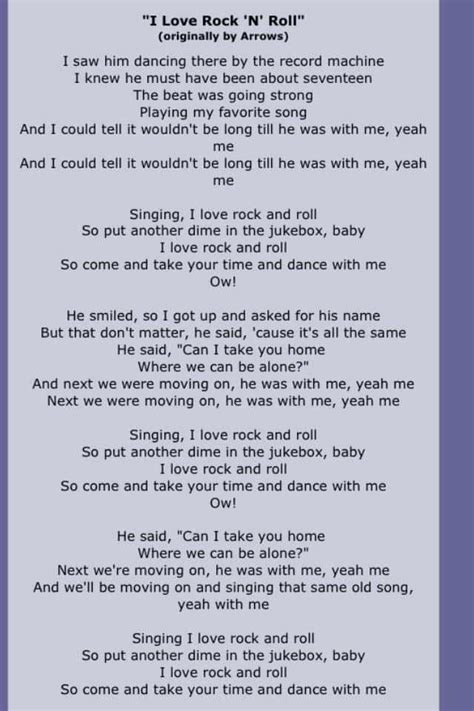 I Love Rock and Roll | Love songs lyrics, Great song lyrics, Favorite lyrics