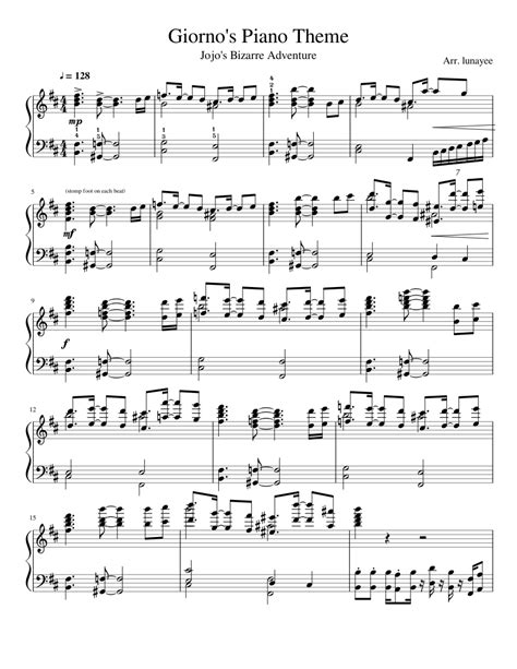 Jojo's Bizarre Adventure - Giorno's Piano Theme sheet music for Piano download free in PDF or MIDI