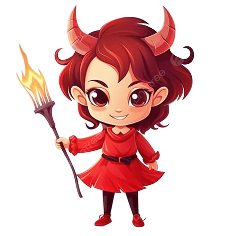 Cartoon Little Girl Wearing Halloween Devil Costume Holding Pitchfork, Little, Cartoon Girl ...