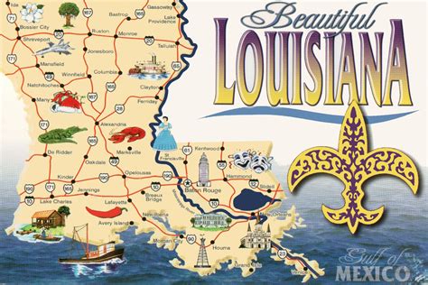 Pictorial travel map of Louisiana - Ontheworldmap.com