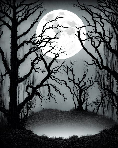 Spooky Trees Full Moon Ominous Clouds Darkness Hyper Realistic ...