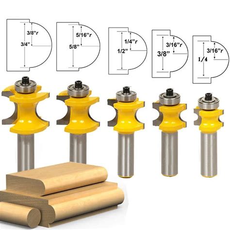 5Pcs Router Bits Half round Bearing Bits 1/2 Inch Shank,Bullnose Router Bit Set with C3 Carbide ...