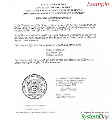 nj certificate of authority online - LLC Bible