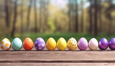 Premium AI Image | an easter scene full of various kinds of colored eggs on wood surface