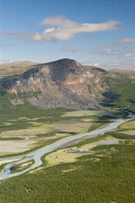 Sweden, Lapland, Rapa valley with the delta of the river Rapaätno and ...