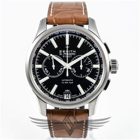 Zenith el Primero Pilot Chronograph 42mm Stainless Steel Case Black Dial Automatic Chronograph ...