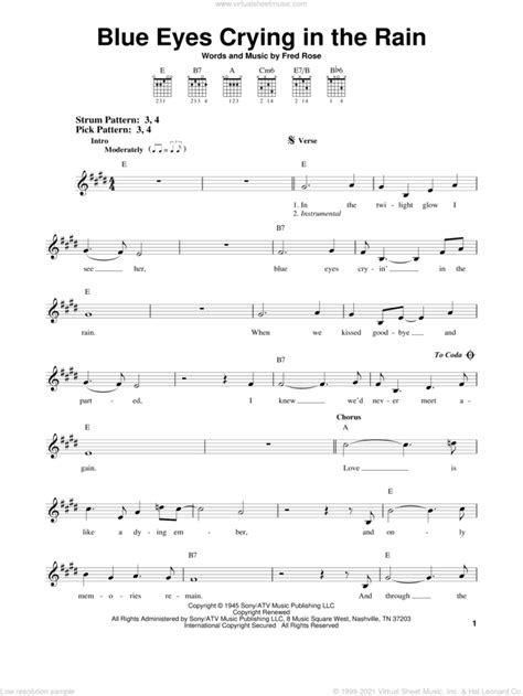 Blue Eyes Crying In The Rain sheet music for guitar solo (chords) v2