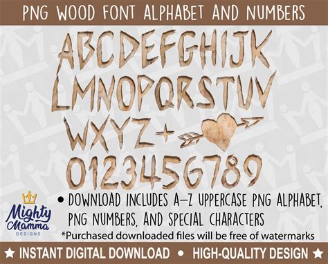 Wood Font Alphabet & Numbers PNG Font Carved Tree Design - Etsy Denmark