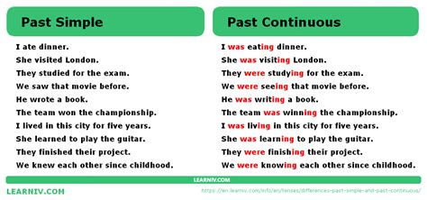 Differences: past simple and past continuous - examples of sentences