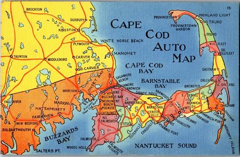 Cape Cod Auto Map Nantucket Barnstable Buzzards Bay c1937 Vintage ...