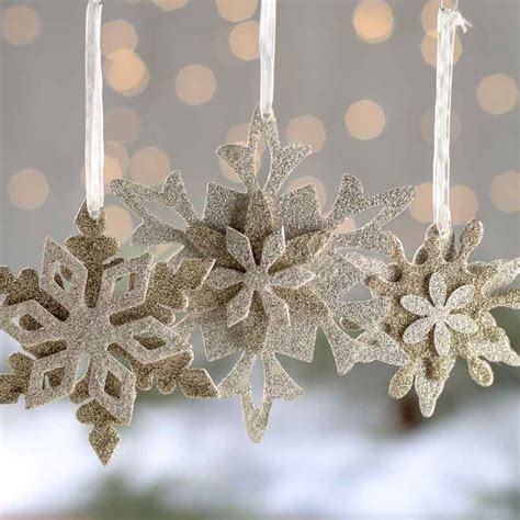 Silver and Gold Glittered Snowflake Ornament Set - Christmas Ornaments - Christmas and Winter ...