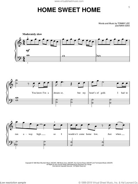 Crue - Home Sweet Home sheet music for piano solo [PDF]