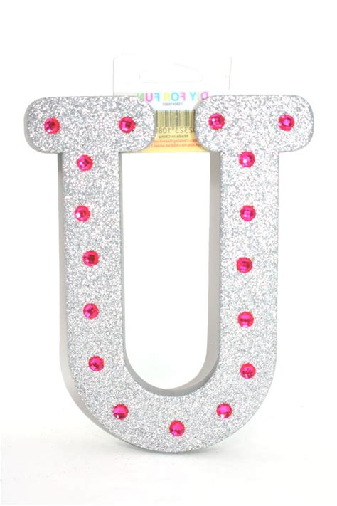 7" Silver Glitter + Pink Rhinestone Foam Letter "U" | Foam letters ...