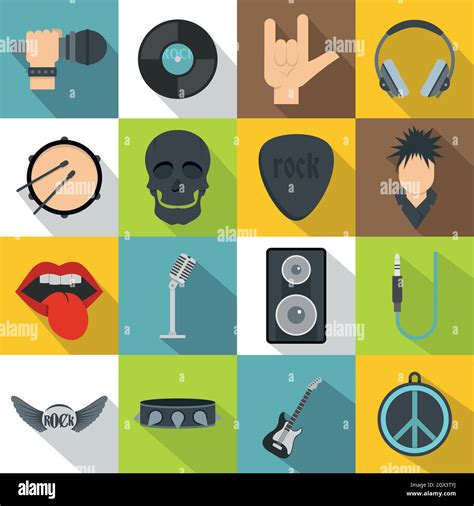 Rock music icons set, flat style Stock Vector Image & Art - Alamy