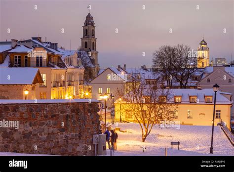 Winter evening in Vilnius, Lithuania Stock Photo - Alamy