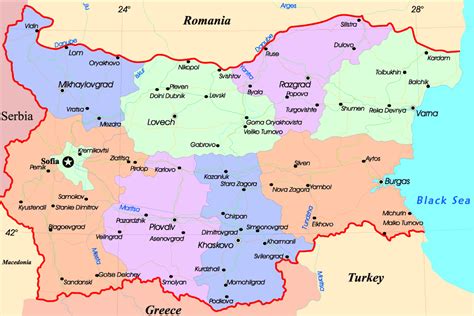 Detailed administrative map of Bulgaria with roads and major cities | Bulgaria | Europe ...