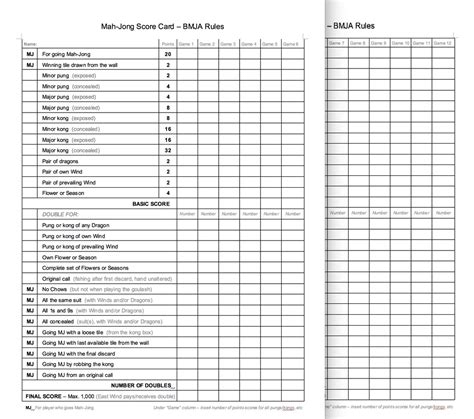 Mahjong Scoring Sheet Printable - Printable Templates