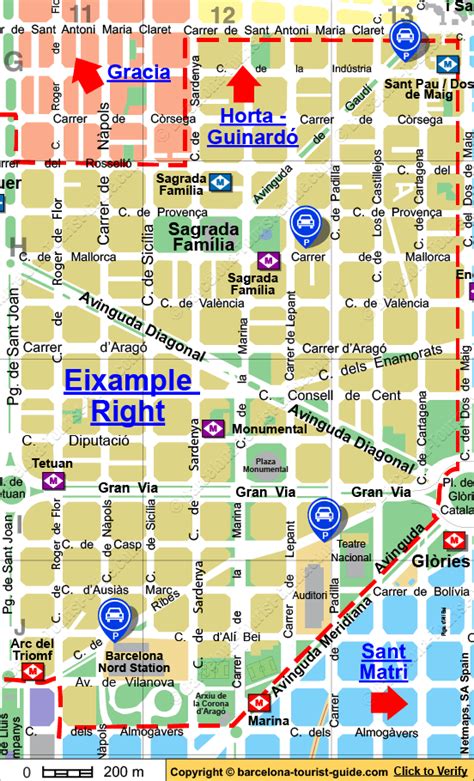 BSM Parking Map of Eixample Right in Barcelona, Catalunya, Spain