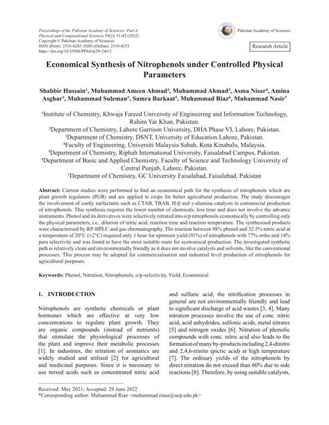 (PDF) Economical Synthesis of Nitrophenols under Controlled Physical Parameters