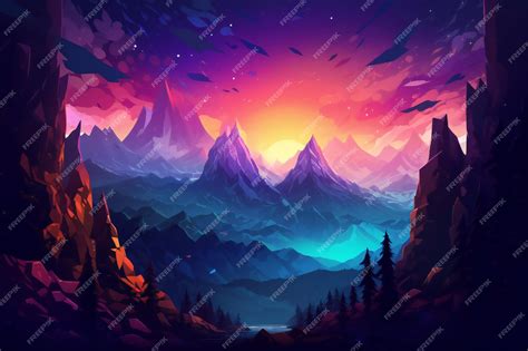 Premium AI Image | Dark new retro cyberpunk background with mountains