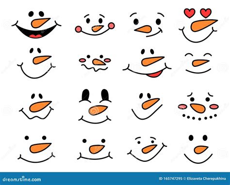 Cute Snowman Faces - Vector Collection Funny Snowman Emotions 雪人头 隔离的矢量 ...