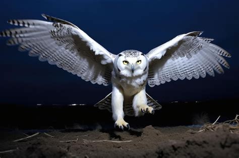 Premium AI Image | Snowy owl hunting for prey at night