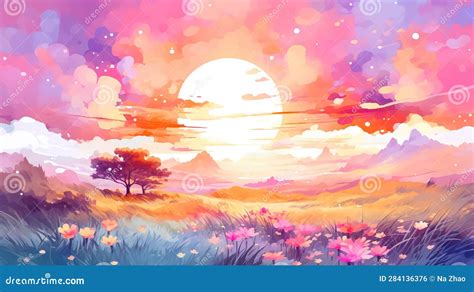 Beautiful Autumn Cartoon Landscape Illustrations,AI Generated. Stock Illustration - Illustration ...