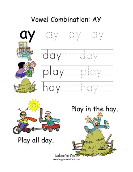 Vowel Combination: Ay Worksheet for Kindergarten - 2nd Grade | Lesson ...