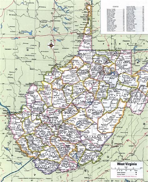 Large detailed administrative divisions map of West Virginia state with ...