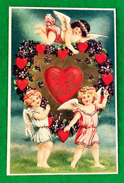 Antique 1900s Valentines Day Postcard Three Cute Flying | Etsy ...