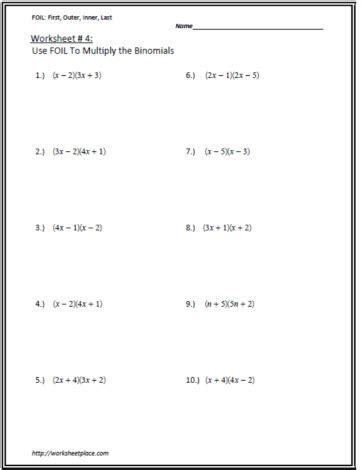 Multiply the Binomials Worksheet 4 Worksheets