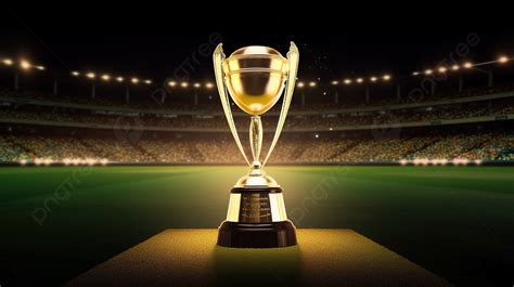 The Cricket Trophy On A Stadium Standing In Night Light Background, 3d ...