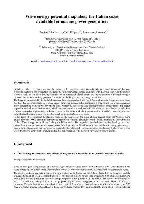 (PDF) Wave energy potential map along the Italian coast available for marine power generation