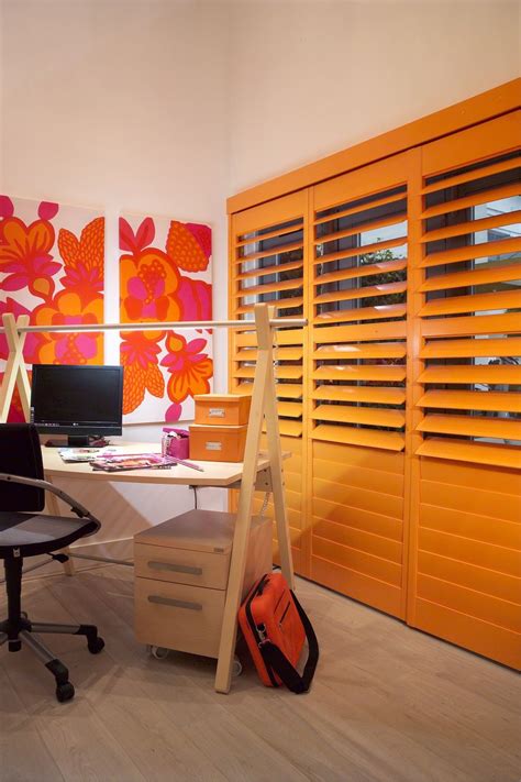Contemporary orange colour inspiration for home decor. Home office ideas. Working from home ...