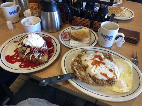 Breakfast at IHOP (I don’t mess around). Country fried steak, has brown, two eggs over easy ...