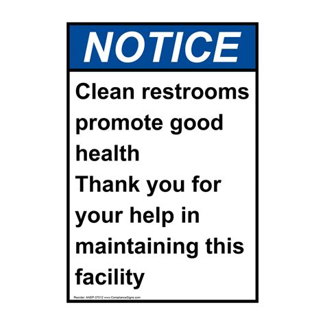 Vertical Clean Restrooms Promote Good Health Sign - ANSI Notice