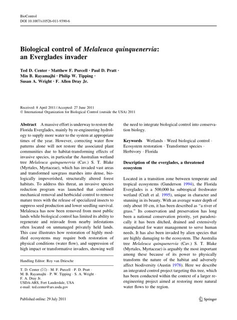 (PDF) Biological control of Melaleuca quinquenervia: An Everglades invader