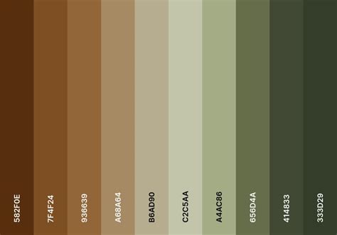 an image of the color scheme for different shades of brown, green, and beige