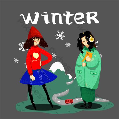 Winter Characters Warm Color Cartoon Drawing Wind Characters Winter ...