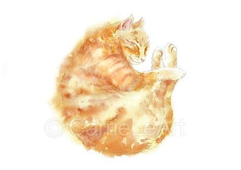 Orange Cat Watercolor Print, Orange Tabby Painting, Ginger Tabby Cat Print, Sleeping Cat Wall ...