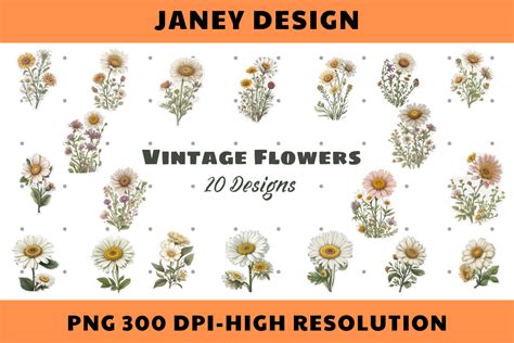 Vintage Flowers Sticker PNG Graphic by Janey Design · Creative Fabrica