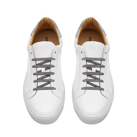 White & off-white leather Sneakers with gray laces