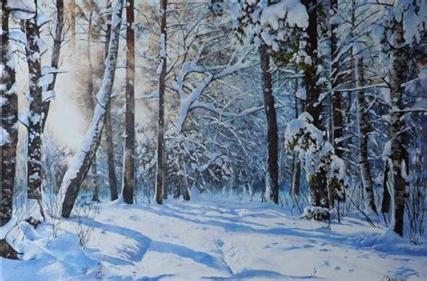 Winter Woodland Snow Scene. Original Oil Painting Painting by Nataliia ...