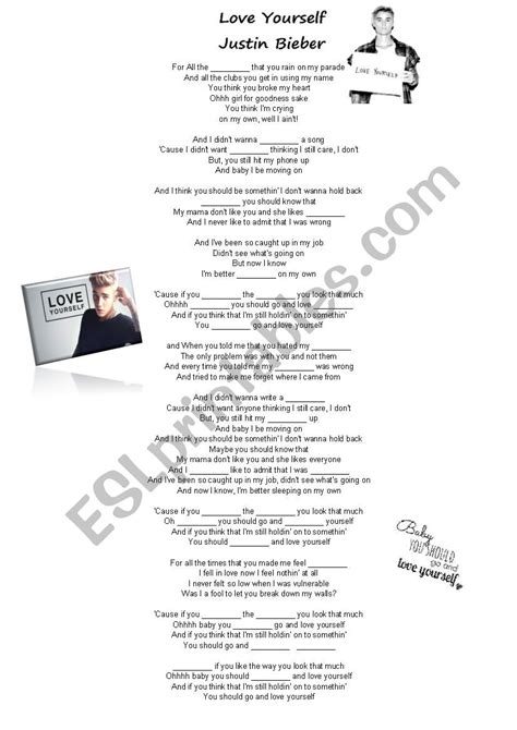 Complete the lyric: Love Yourself Song (Justin Bieber) - ESL worksheet ...