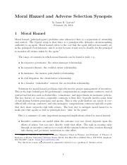 Moral Hazard and Adverse Selection Synopsis.pdf - Moral Hazard and Adverse Selection Synopsis by ...