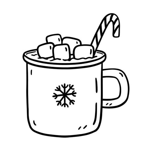 Download Cup of Hot Cocoa with Marshmallows and Candy Cane Doodle Style