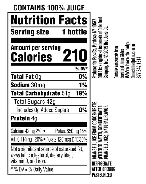 Dole Orange Juice Nutrition Facts | Besto Blog