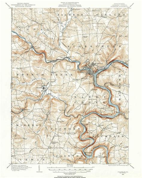 1909 Topo Map of Franklin Pennsylvania Quadrangle | Etsy