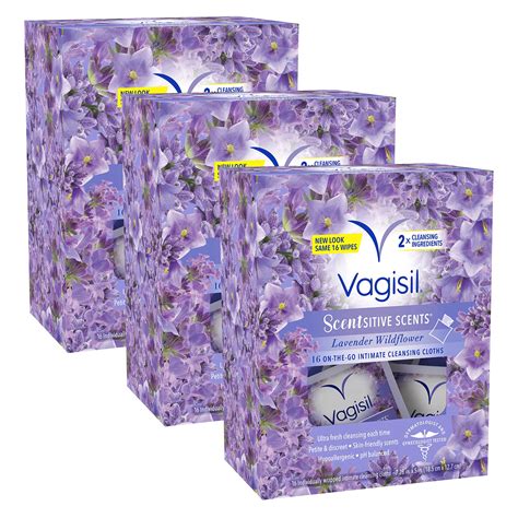 Vagisil Scentsitive Scents On-The-Go Feminine Cleansing Wipes, pH Balanced, Lavender Wildflower ...